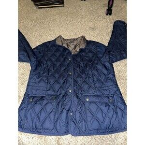 Eddie Bauer Down Jacket Women's Puffer Quilted 1X  Blue Button Closure Pockets.